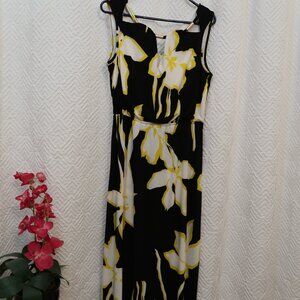 Sangria Long Halter Back Neck Tie Dress V Neckline Gold Accents